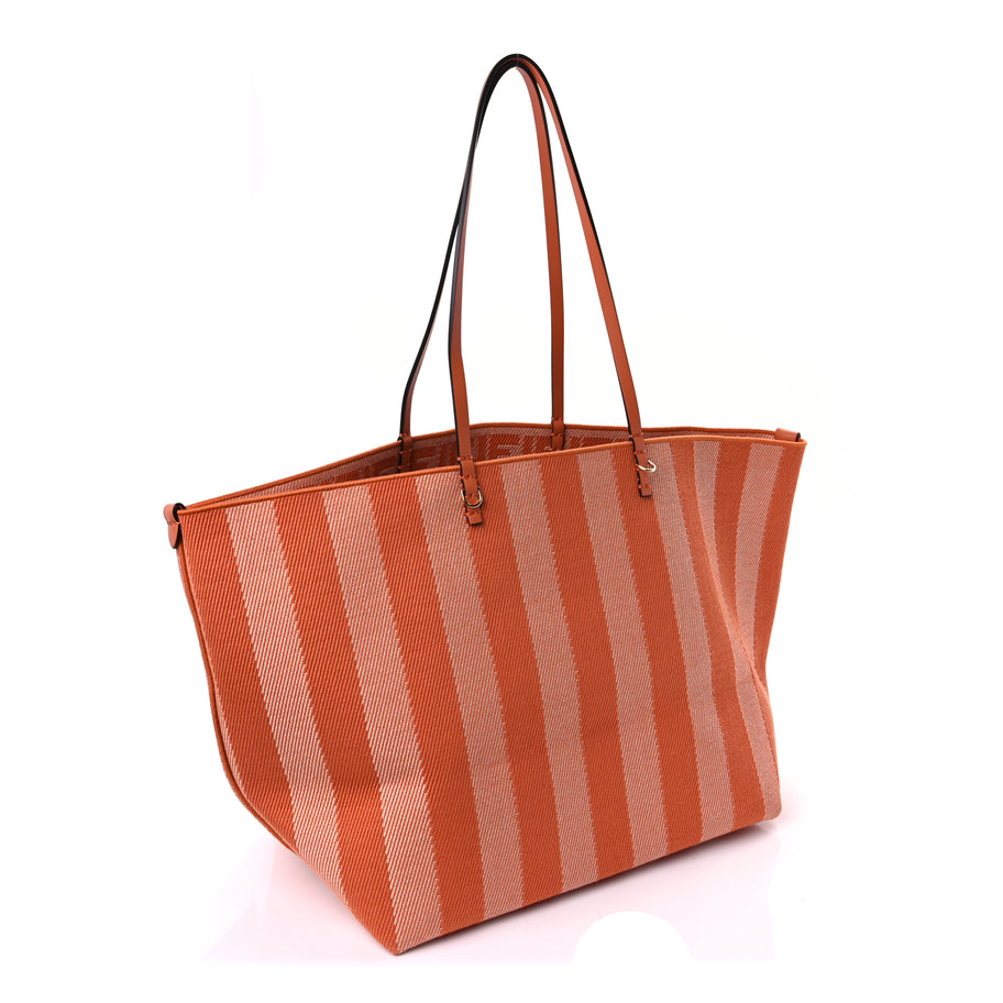 Fendi Pequin Vitello Effettto Denim Jacquard FF Reversible Large Shopping Tote  Orange Image 4