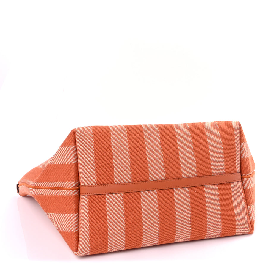 Fendi Pequin Vitello Effettto Denim Jacquard FF Reversible Large Shopping Tote  Orange Image 5