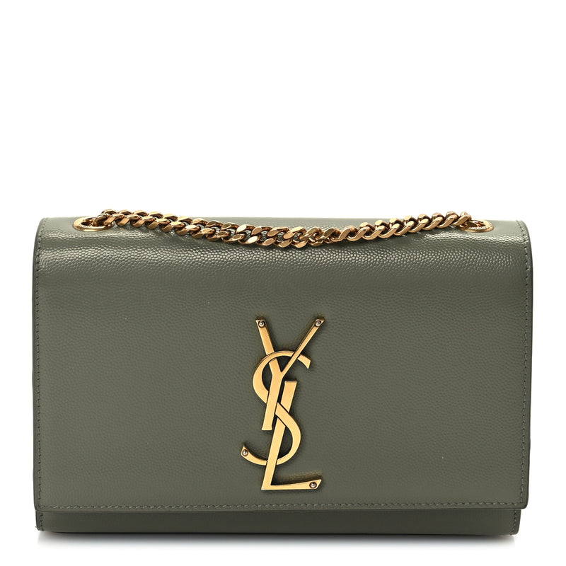  Saint Laurent Grain De Poudre Small Monogram Kate Satchel  Light Sage