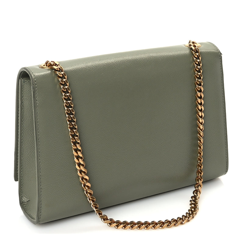  Saint Laurent Grain De Poudre Small Monogram Kate Satchel  Light Sage