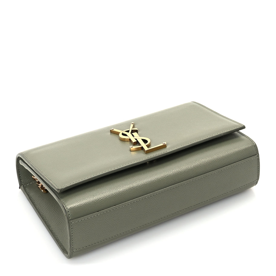 Saint Laurent Grain De Poudre Small Monogram Kate Satchel  Light Sage Image 3