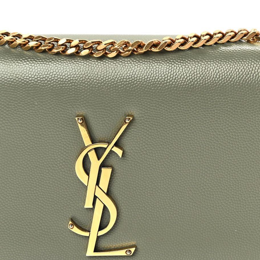 Saint Laurent Grain De Poudre Small Monogram Kate Satchel  Light Sage Image 6