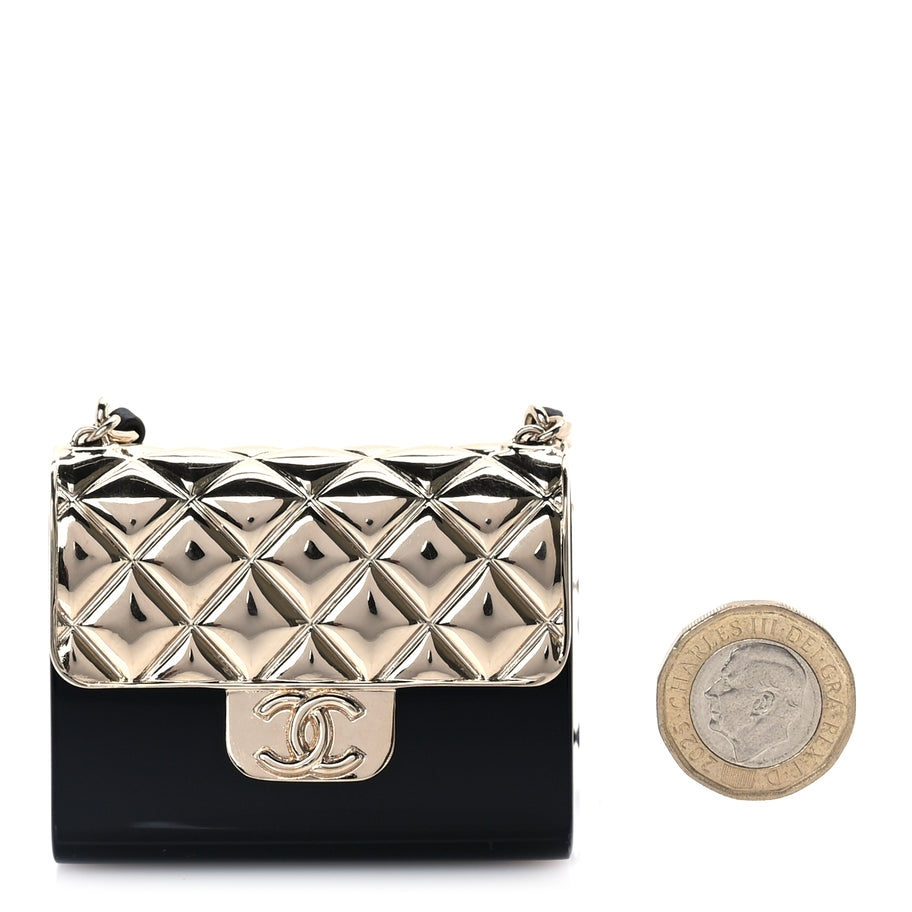 Chanel Metal Resin Lambskin Flap Bag Long Necklace Gold Black Image 2