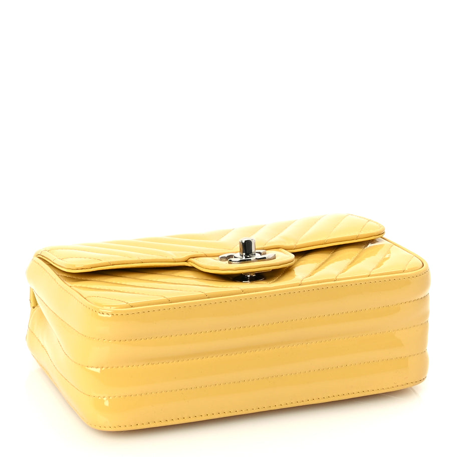 Chanel Patent Chevron Quilted Mini Rectangular Flap  Yellow Image 3