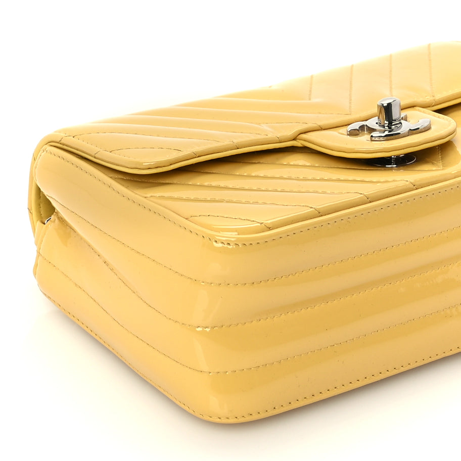 Chanel Patent Chevron Quilted Mini Rectangular Flap  Yellow Image 8