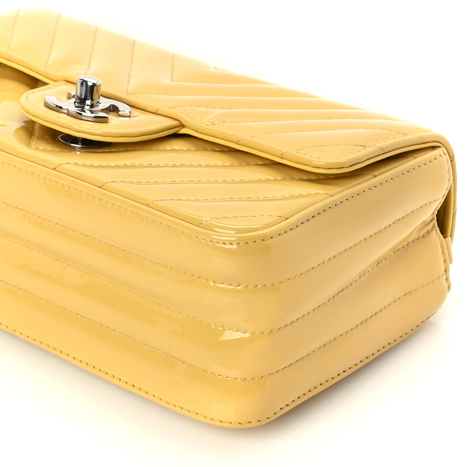 Chanel Patent Chevron Quilted Mini Rectangular Flap  Yellow Image 9