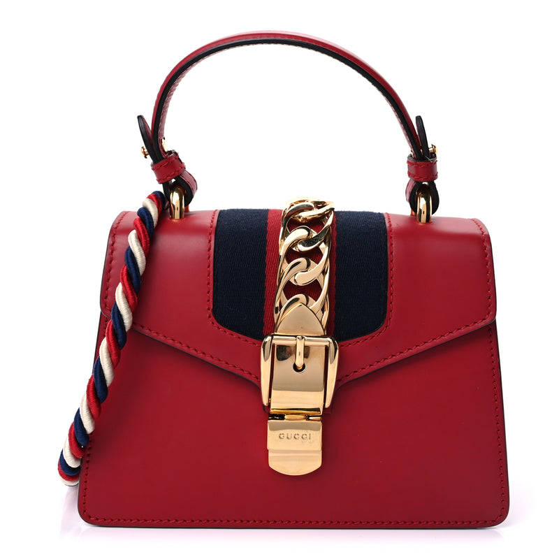  Gucci Calfskin Mini Sylvie Top Handle Bag Hibiscus Red