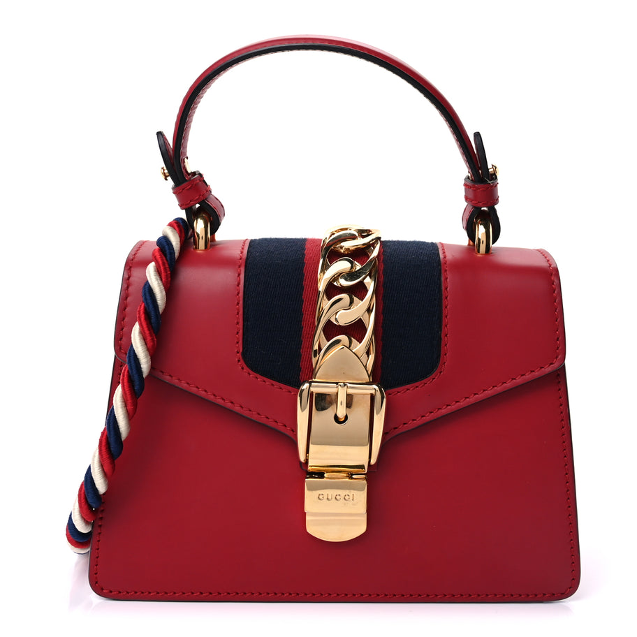 Gucci Calfskin Mini Sylvie Top Handle Bag Hibiscus Red Image 2
