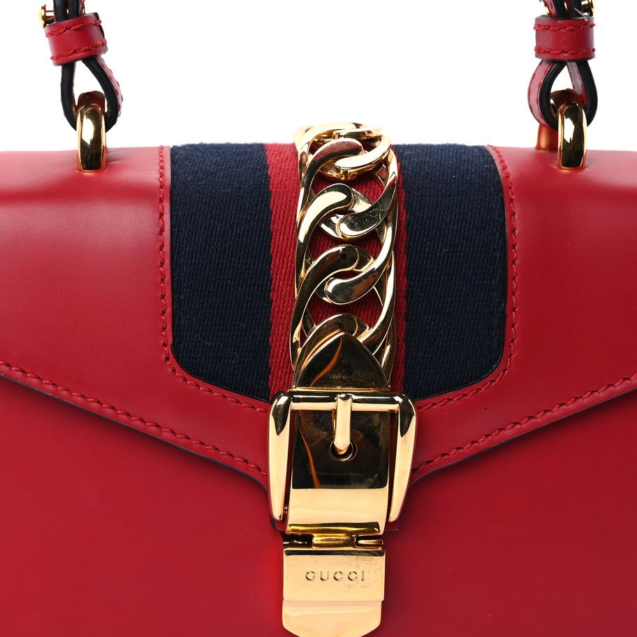 Gucci Calfskin Mini Sylvie Top Handle Bag Hibiscus Red Image 7
