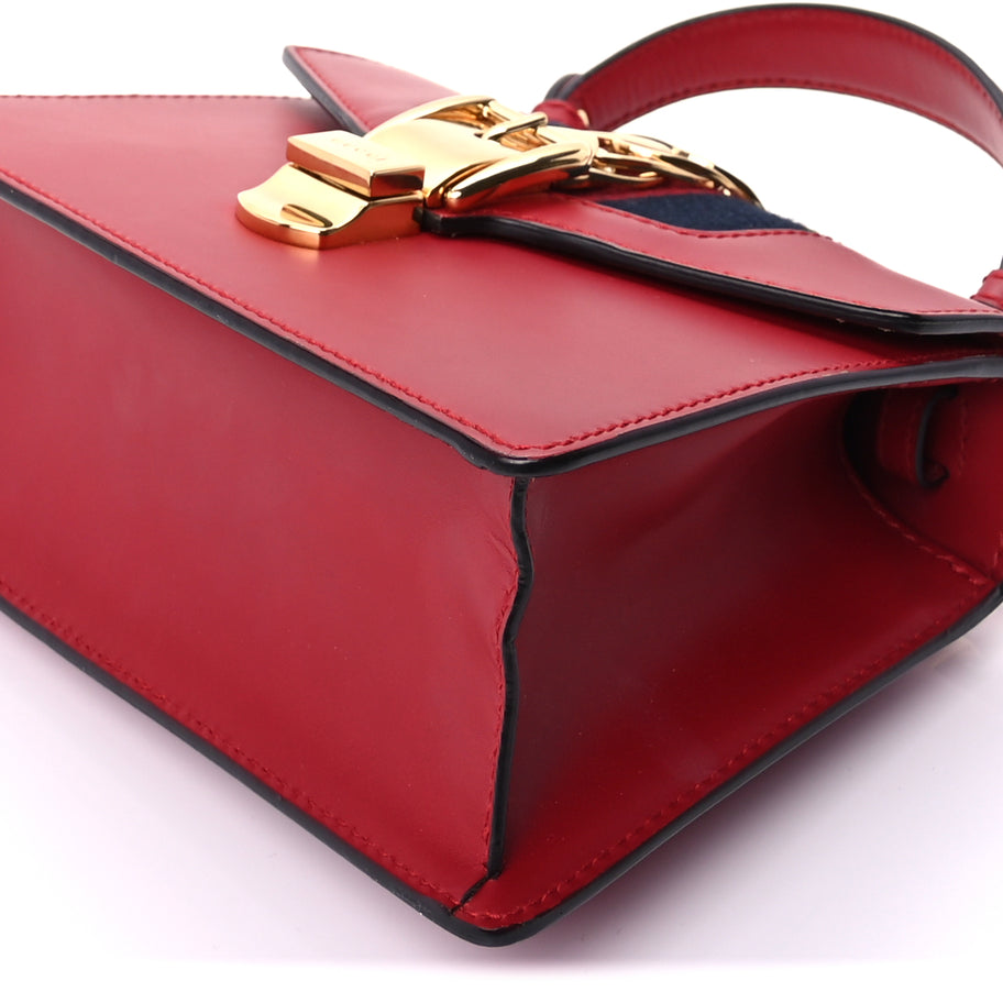 Gucci Calfskin Mini Sylvie Top Handle Bag Hibiscus Red Image 9