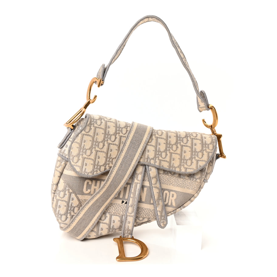 Christian Dior Oblique Embroidered Saddle Bag Gray Image 1