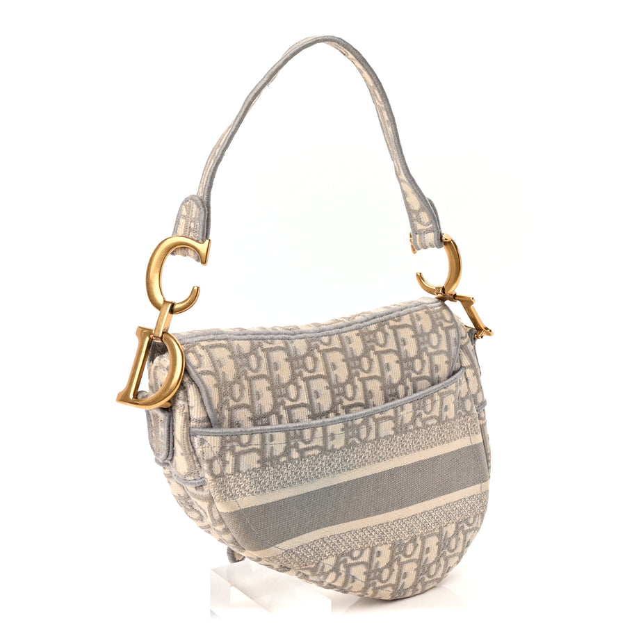 Christian Dior Oblique Embroidered Saddle Bag Gray Image 2
