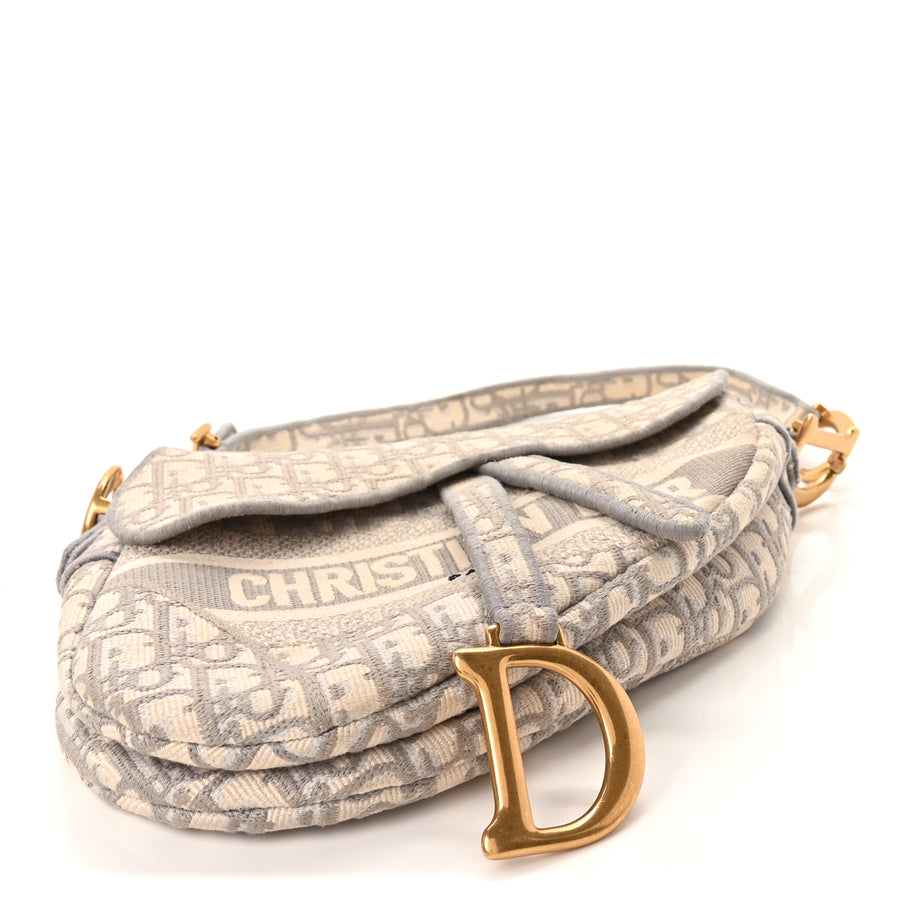 Christian Dior Oblique Embroidered Saddle Bag Gray Image 3