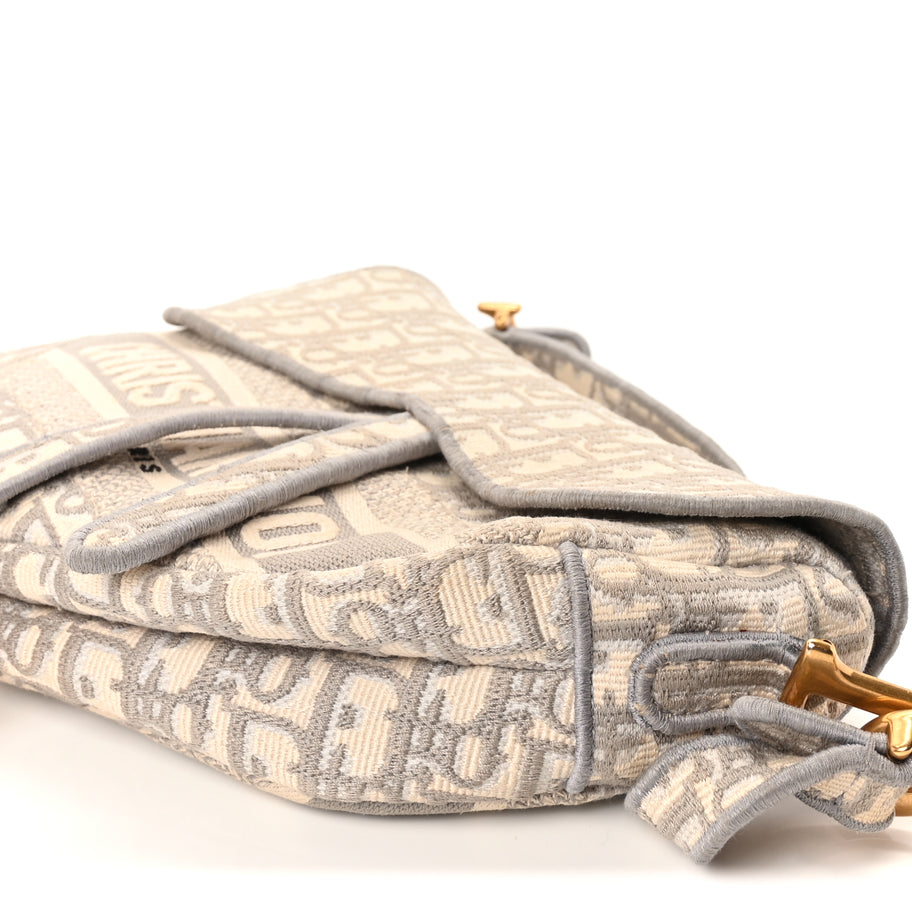 Christian Dior Oblique Embroidered Saddle Bag Gray Image 7