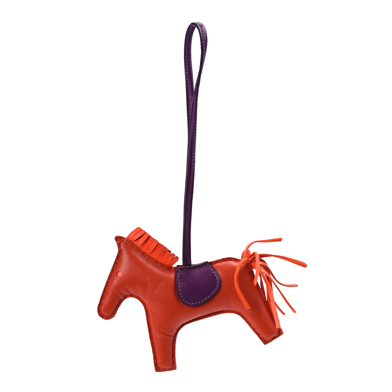  Hermes Milo Lambskin Grigri Rodeo Horse Bag Charm MM  Cornaline Orange Poppy Violet