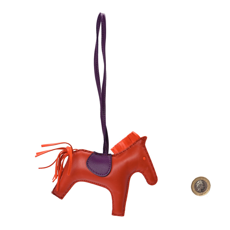  Hermes Milo Lambskin Grigri Rodeo Horse Bag Charm MM  Cornaline Orange Poppy Violet