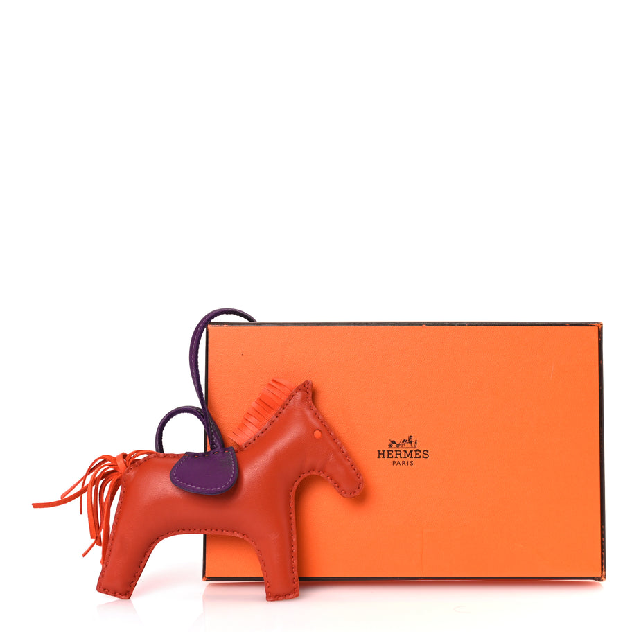 Hermes Milo Lambskin Grigri Rodeo Horse Bag Charm MM  Cornaline Orange Poppy Violet Image 4