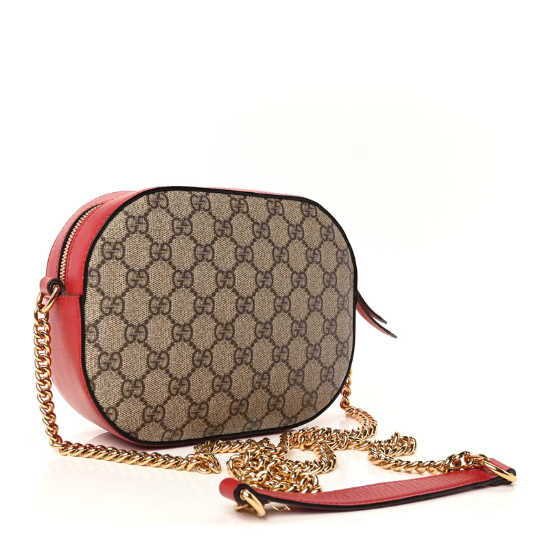  Gucci GG Supreme Monogram Kingsnake Heart Embroidered Mini Chain Shoulder Bag  Beige Hibiscus Red