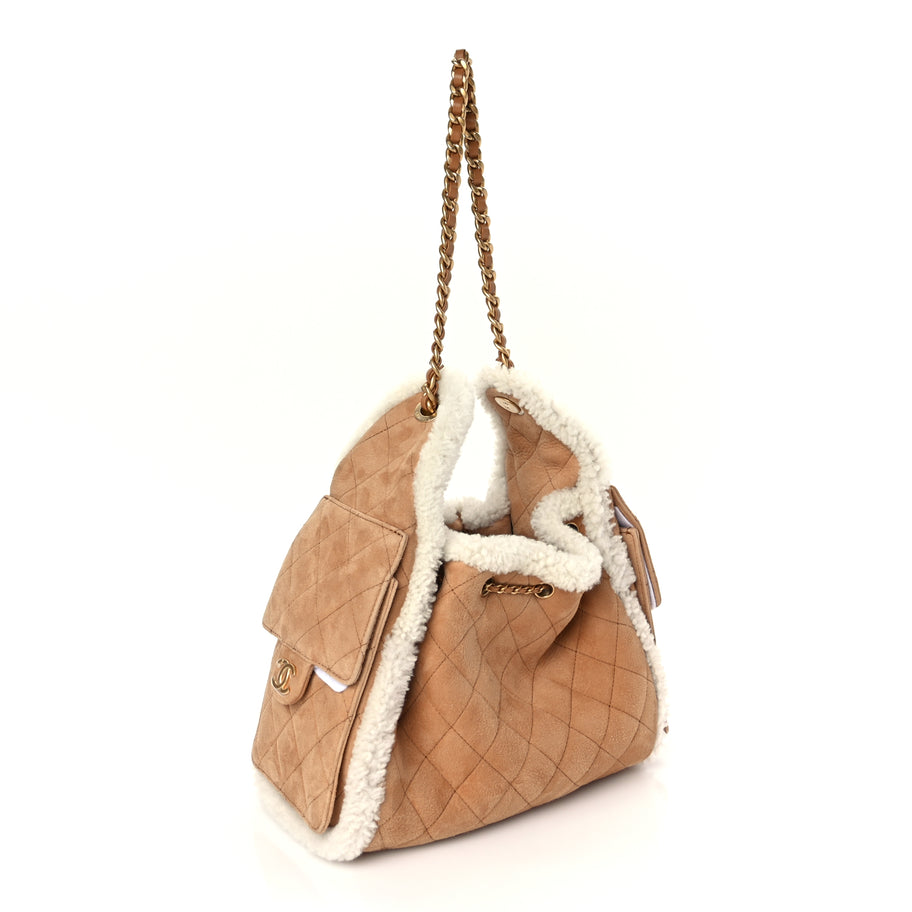 Chanel Suede Shearling Quilted Small Chanel 25 Handbag Beige White Image 2