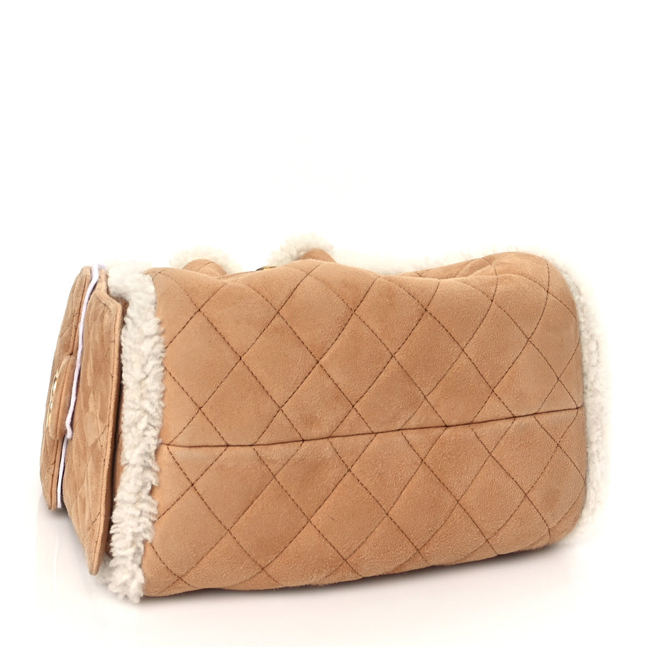 Chanel Suede Shearling Quilted Small Chanel 25 Handbag Beige White Image 3