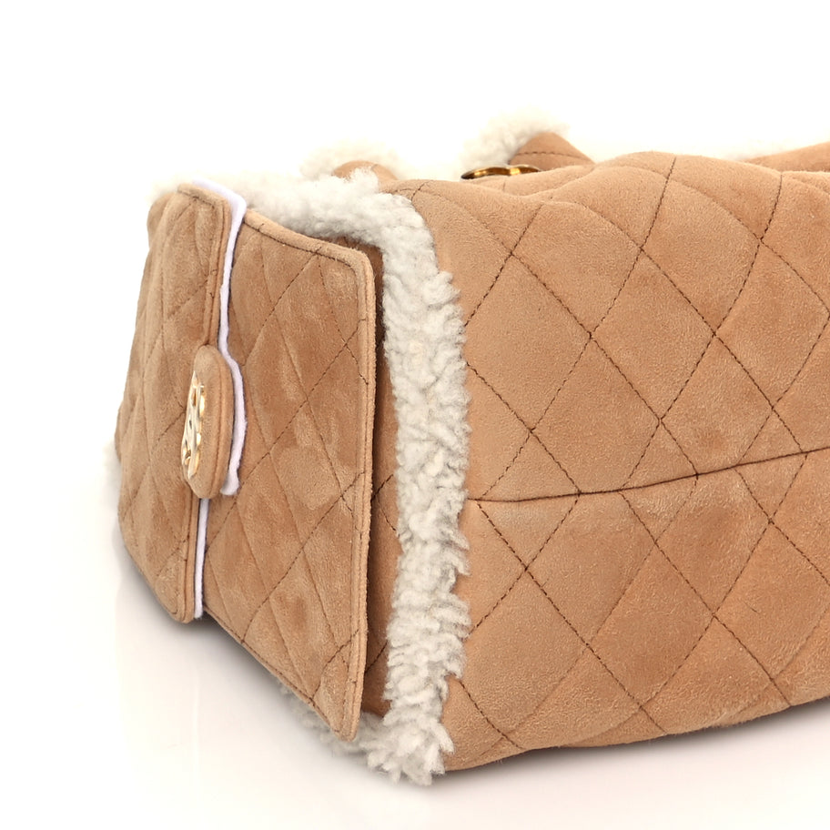 Chanel Suede Shearling Quilted Small Chanel 25 Handbag Beige White Image 8