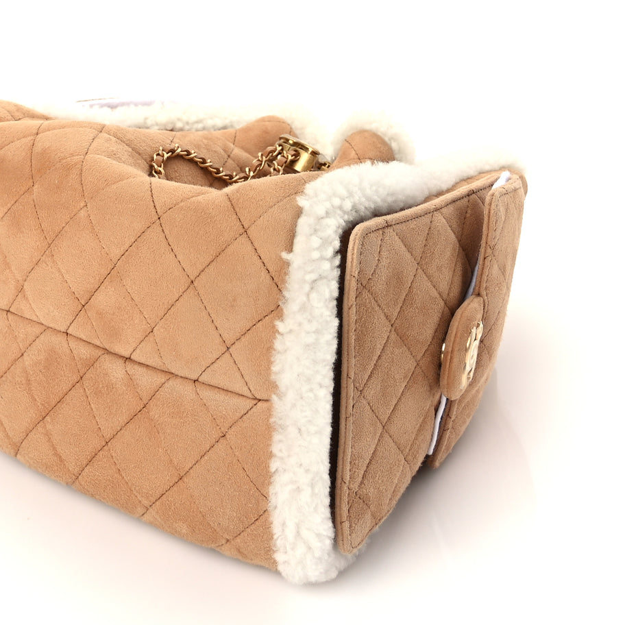 Chanel Suede Shearling Quilted Small Chanel 25 Handbag Beige White Image 9