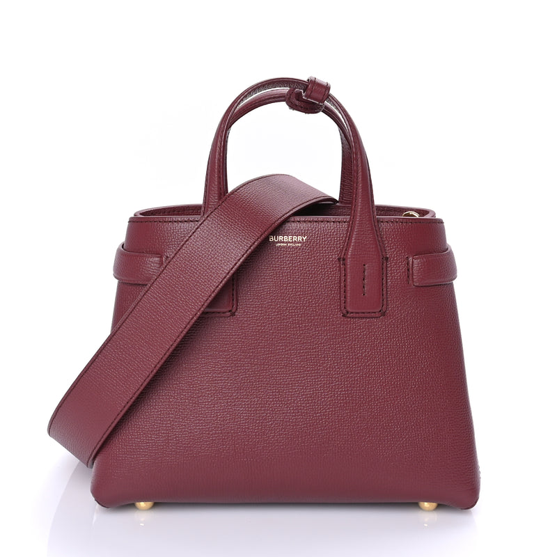  Burberry Grainy Calfskin House Check Small Banner Tote Crimson
