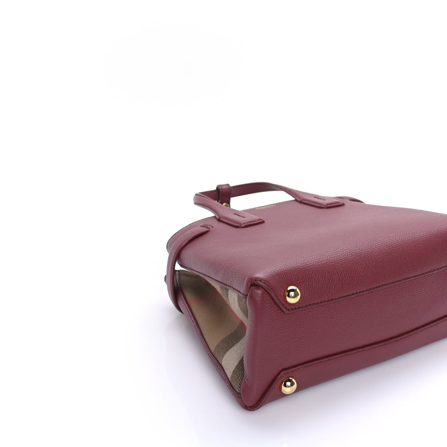 Burberry Grainy Calfskin House Check Small Banner Tote Crimson