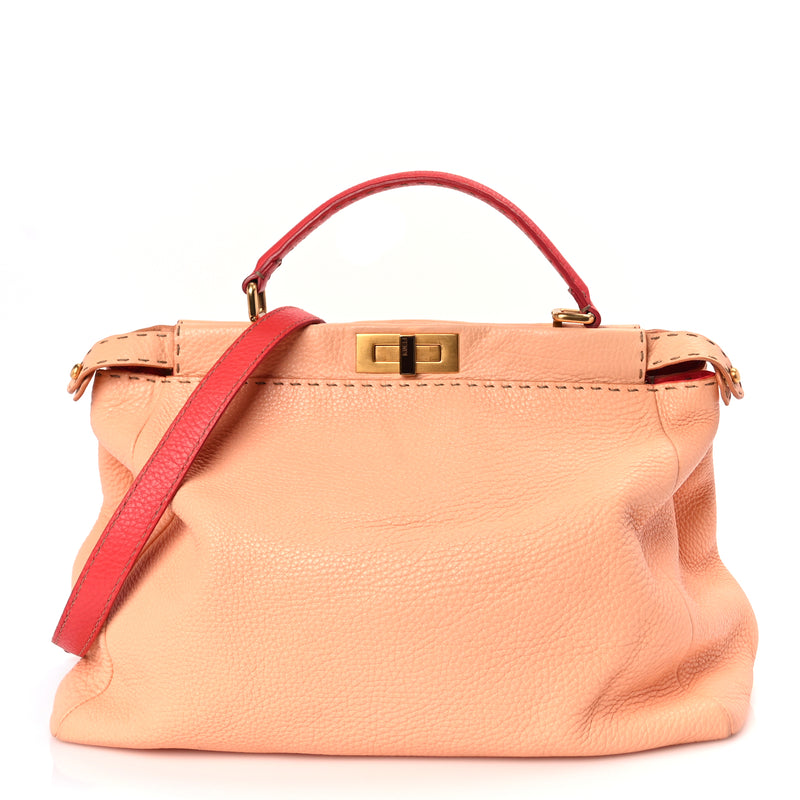  Fendi Cuoio Romano Selleria Bi-Color Large Peekaboo Iconic Satchel