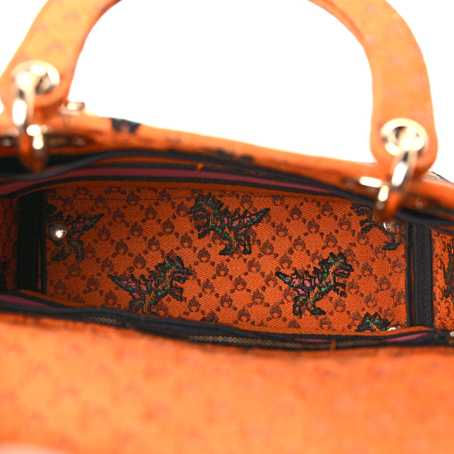 Christian Dior Canvas Embroidered Dino Medium Lady D-Lite Orange Multicolor Image 4