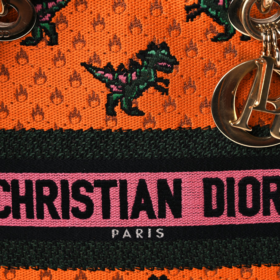 Christian Dior Canvas Embroidered Dino Medium Lady D-Lite Orange Multicolor Image 6