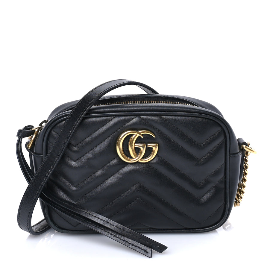 Gucci Calfskin Matelasse Mini GG Marmont Chain Shoulder Bag  Black Image 1