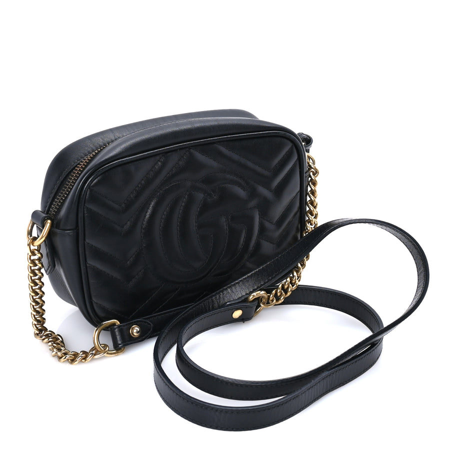 Gucci Calfskin Matelasse Mini GG Marmont Chain Shoulder Bag  Black Image 2