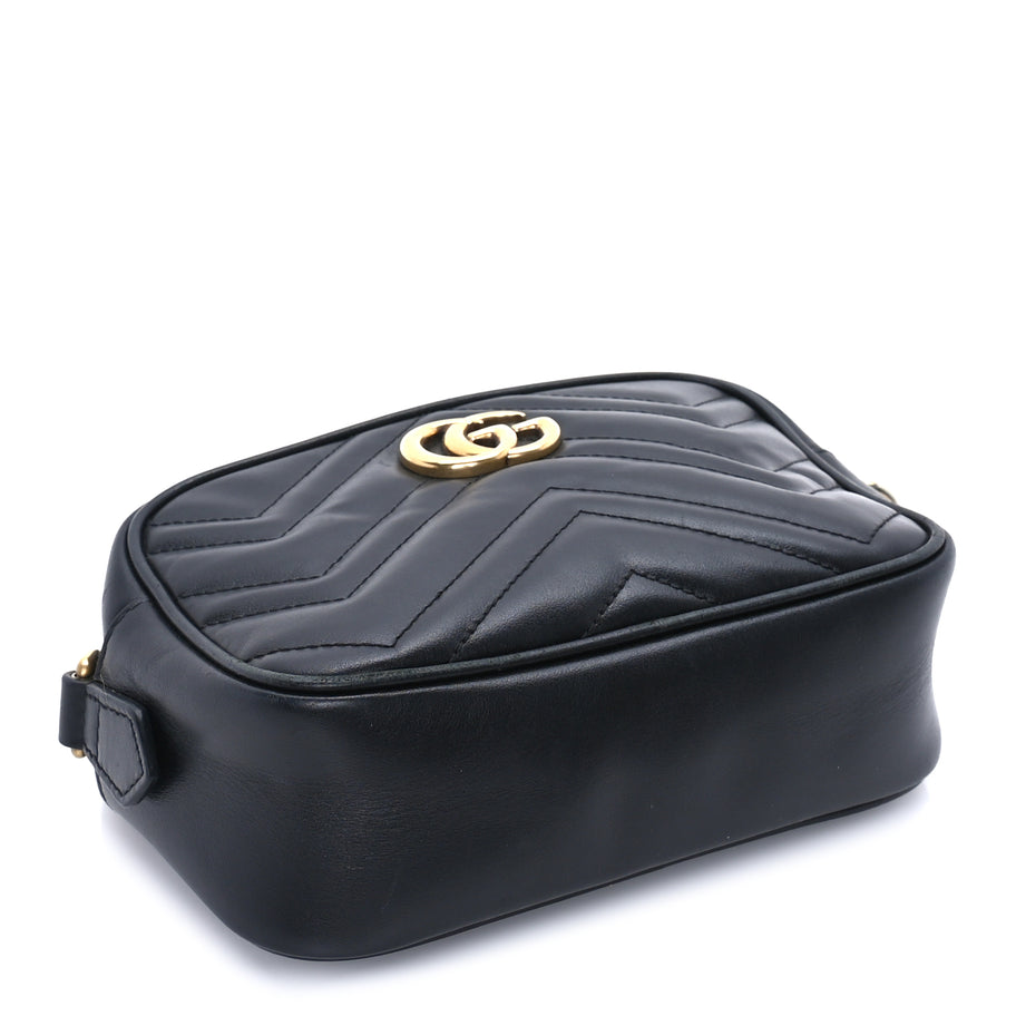 Gucci Calfskin Matelasse Mini GG Marmont Chain Shoulder Bag  Black Image 3