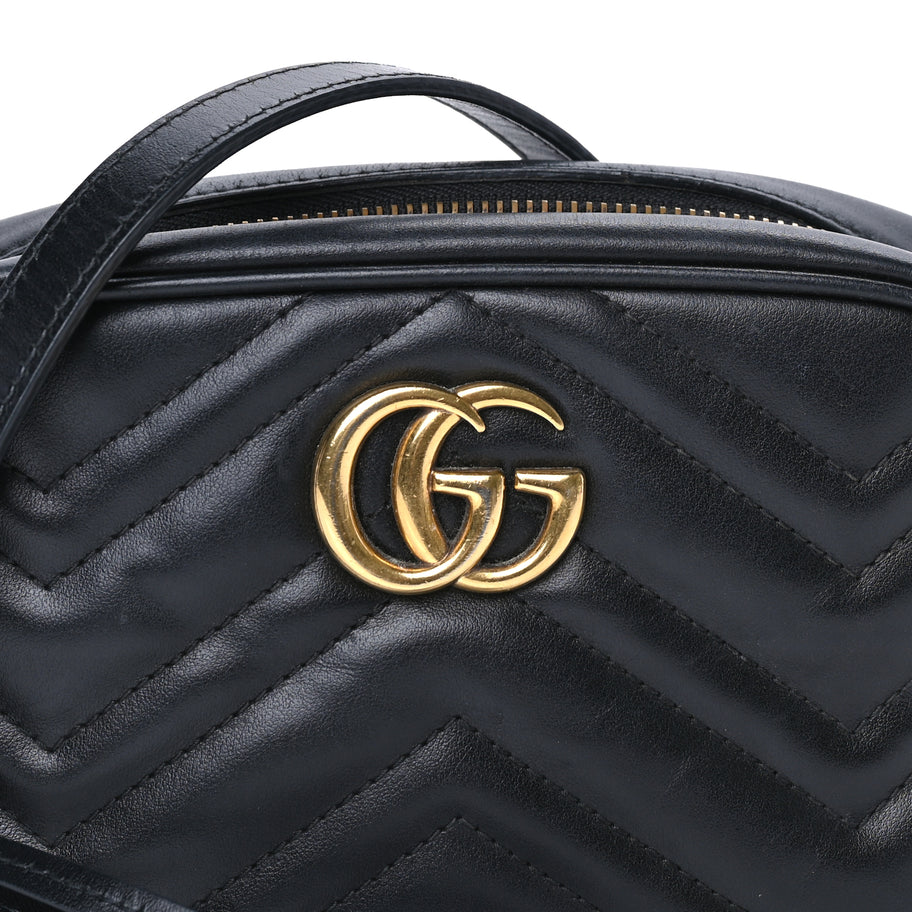 Gucci Calfskin Matelasse Mini GG Marmont Chain Shoulder Bag  Black Image 7