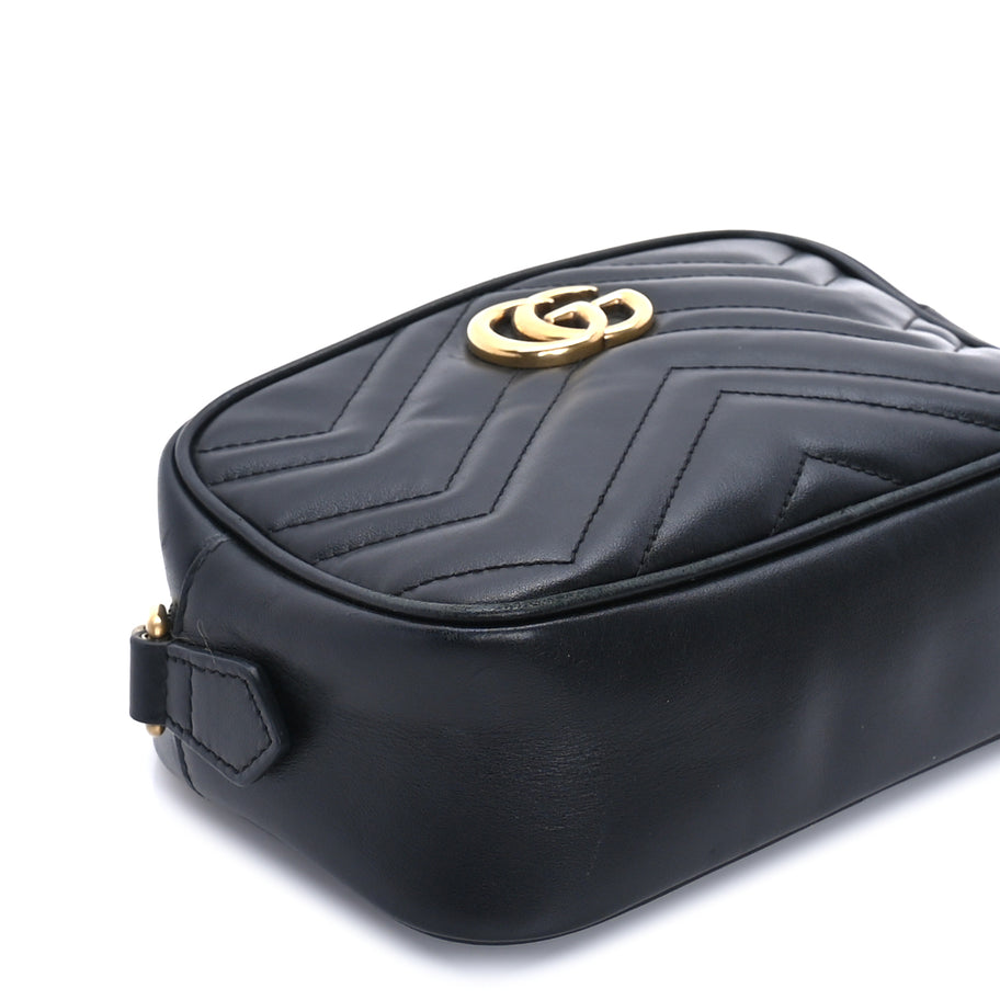 Gucci Calfskin Matelasse Mini GG Marmont Chain Shoulder Bag  Black Image 8