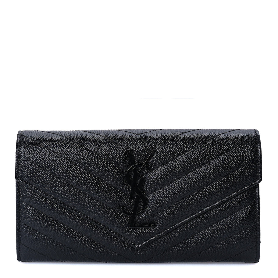 Saint Laurent Grain De Poudre Matelasse Chevron Monogram Flap Wallet Black Image 1