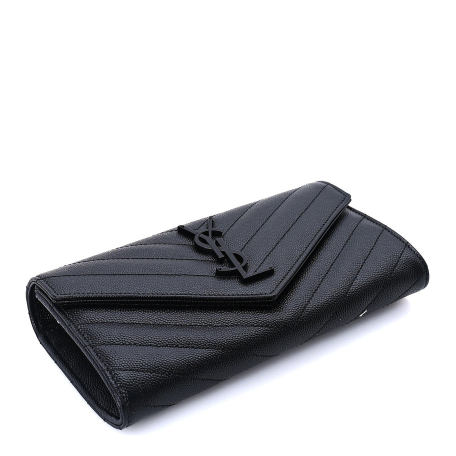 Saint Laurent Grain De Poudre Matelasse Chevron Monogram Flap Wallet Black Image 4