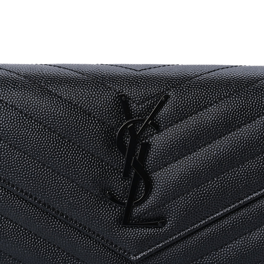 Saint Laurent Grain De Poudre Matelasse Chevron Monogram Flap Wallet Black Image 7