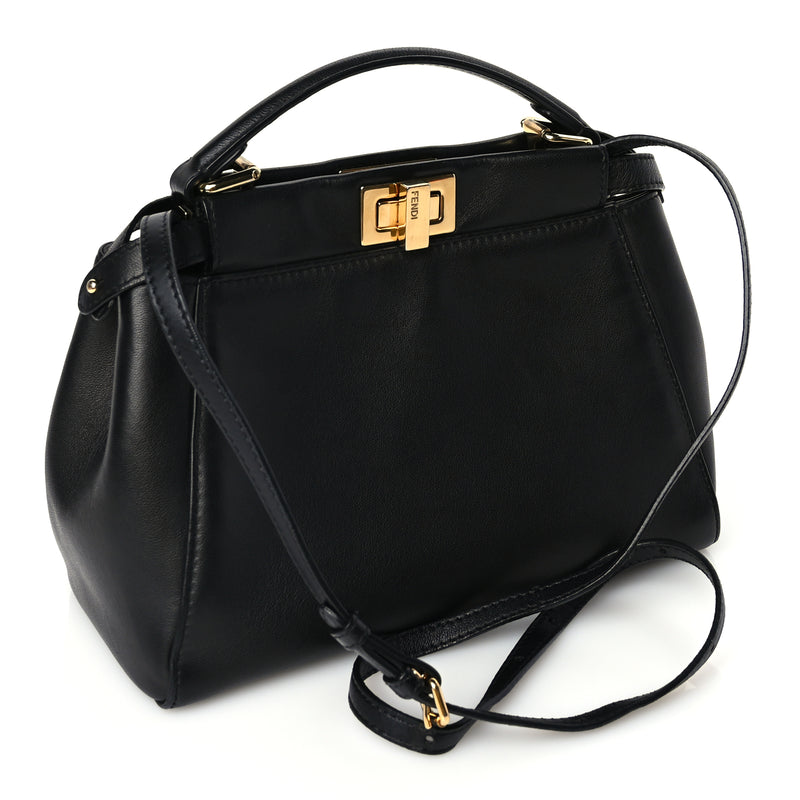  Fendi Nappa Mini Peekaboo Iconic Satchel Black