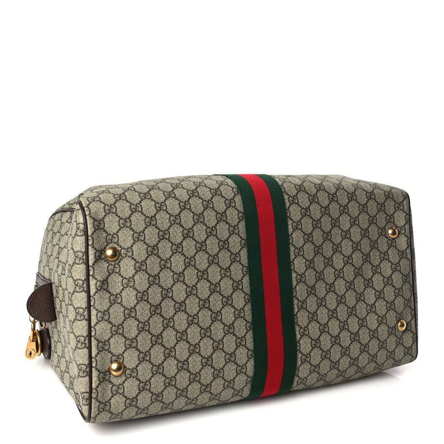 Gucci GG Supreme Monogram Textured Dollar Calfskin Web Medium Ophidia Carry-On Duffle Bag Beige Ebony New Acero Image 3