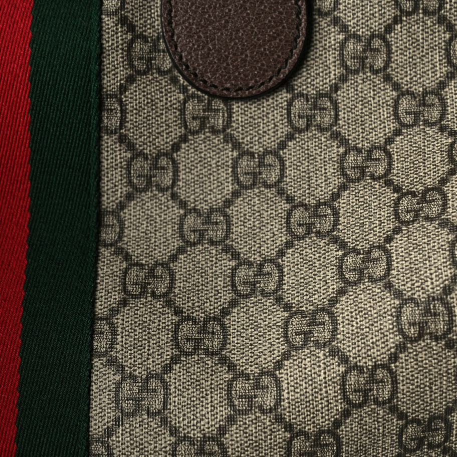 Gucci GG Supreme Monogram Textured Dollar Calfskin Web Medium Ophidia Carry-On Duffle Bag Beige Ebony New Acero Image 7