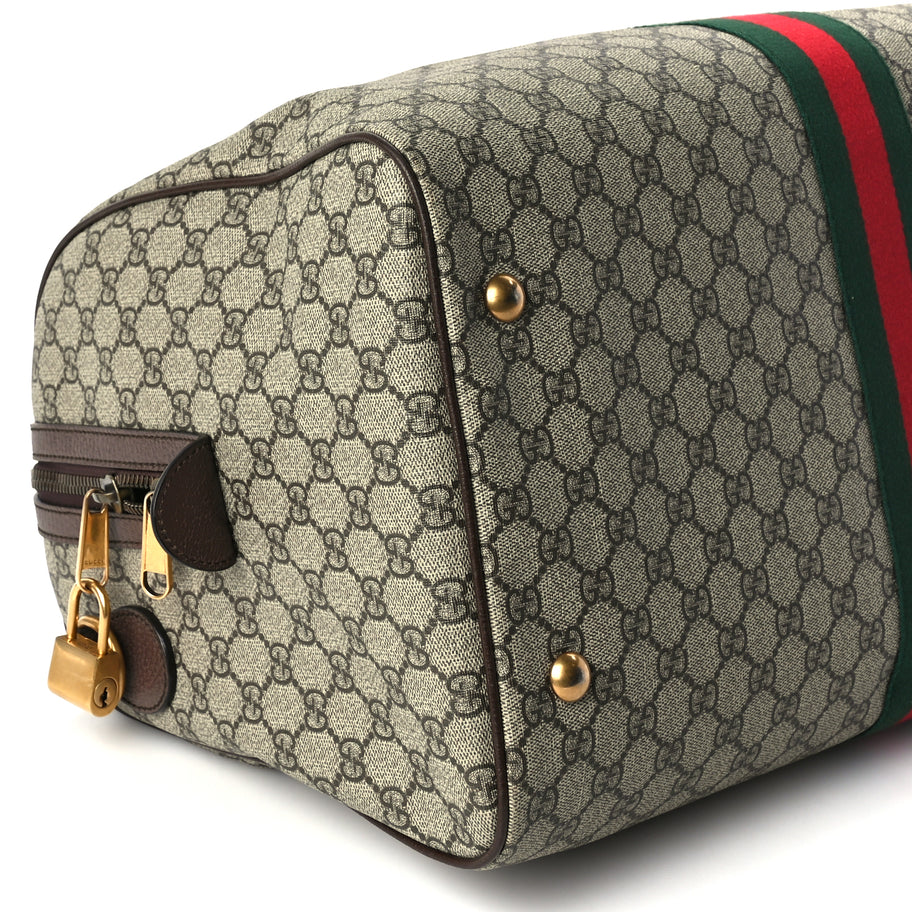 Gucci GG Supreme Monogram Textured Dollar Calfskin Web Medium Ophidia Carry-On Duffle Bag Beige Ebony New Acero Image 8
