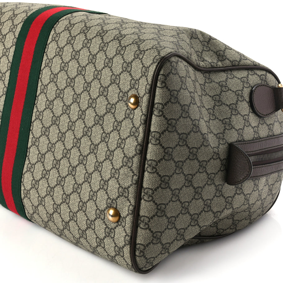 Gucci GG Supreme Monogram Textured Dollar Calfskin Web Medium Ophidia Carry-On Duffle Bag Beige Ebony New Acero Image 9