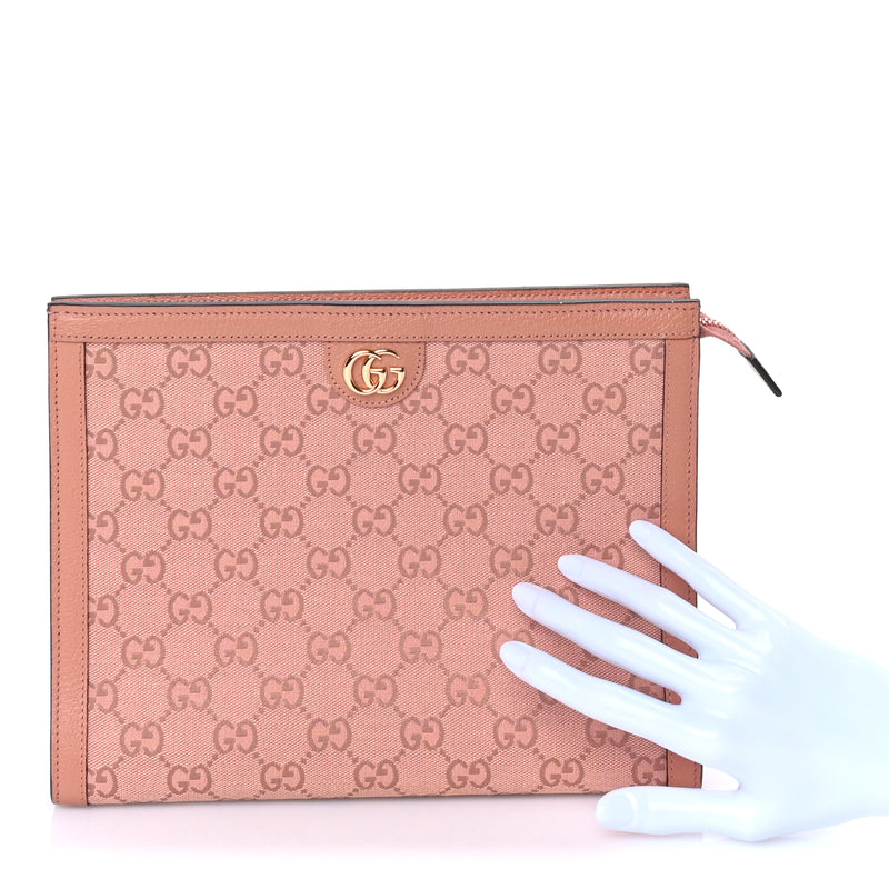  Gucci Monogram Textured Dollar Calfskin Ophidia Pouch Cloche  Rose Pink
