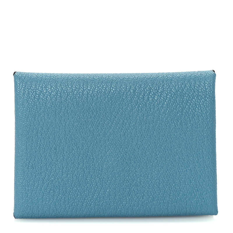  Hermes Chevre Chamkila Calvi Duo Card Case Blue Jean