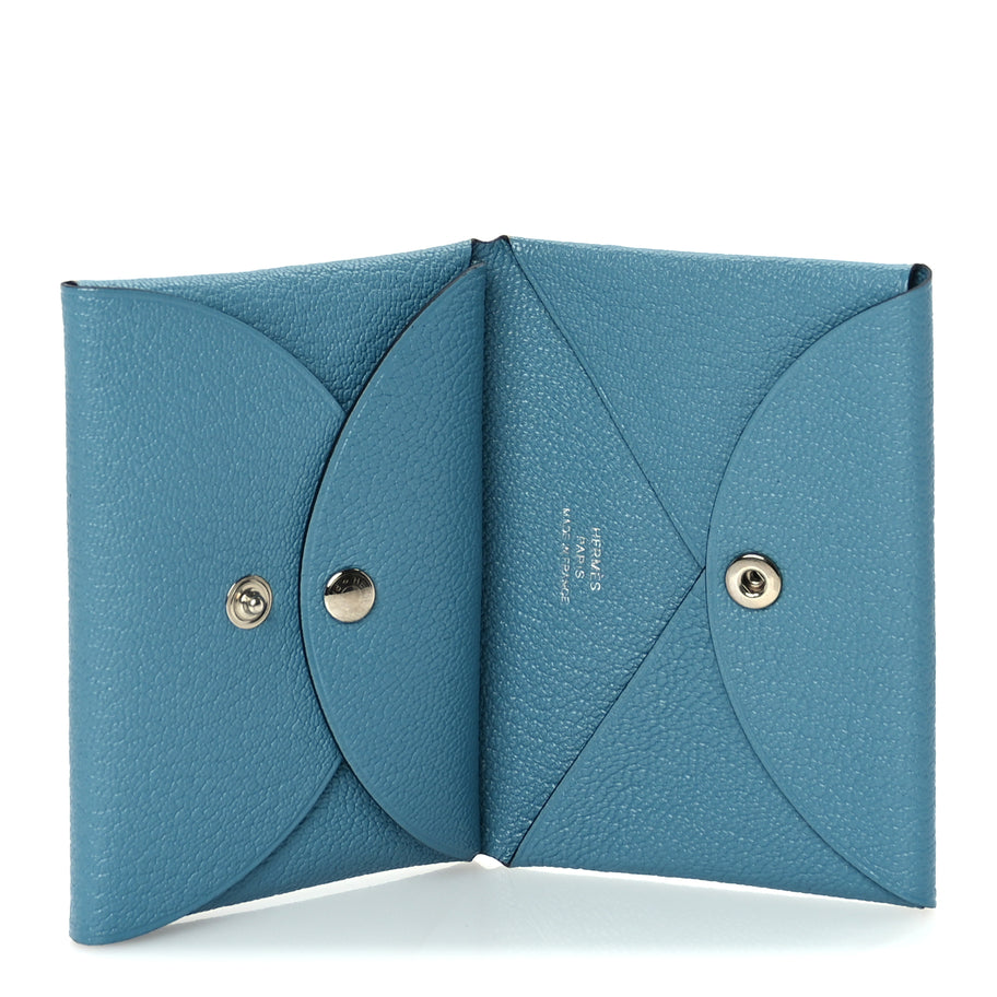 Hermes Chevre Chamkila Calvi Duo Card Case Blue Jean Image 5