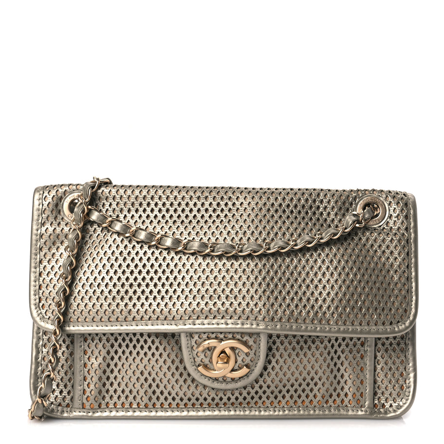 Chanel  Perforated Calfskin Large Up In The Air Flap Light Gold Image 1