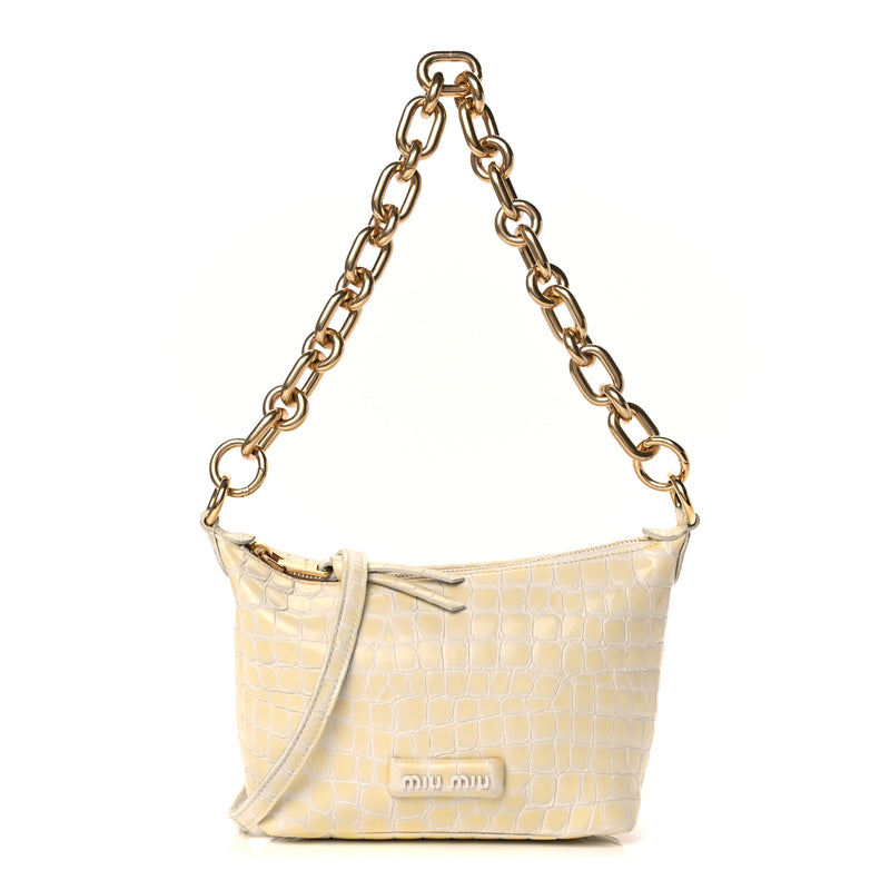  Miu Miu Calfskin Crocodile Embossed St Cocco Spirit Bag White
