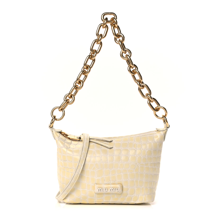 Miu Miu Calfskin Crocodile Embossed St Cocco Spirit Bag White Image 1